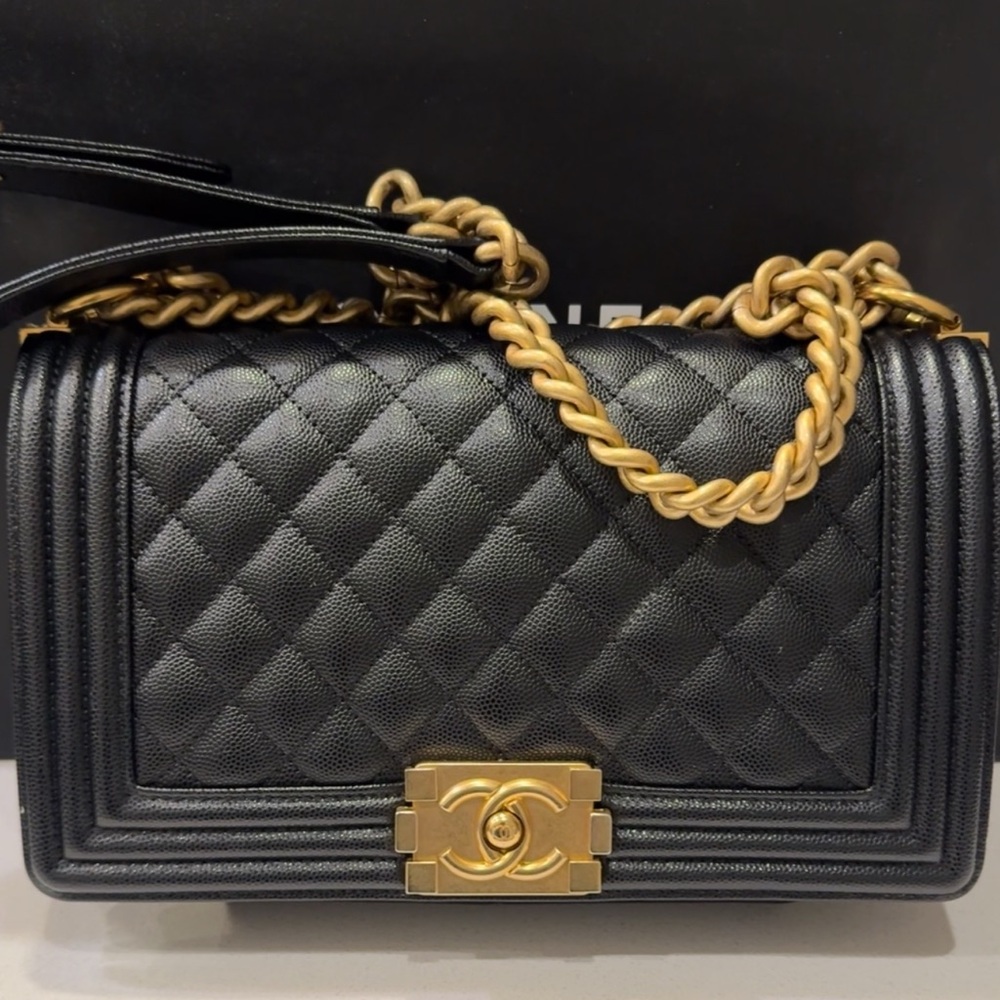 Chanel Black Quilted Leather Bag with Gold Chain